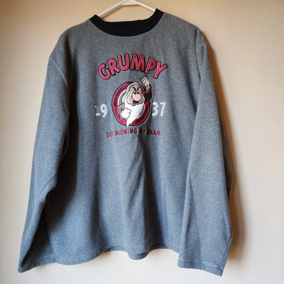 Disney Store Grumpy Sweatshirt Mens Size Lg Vintage Gray Fleece Embroidered 90's - Picture 1 of 8
